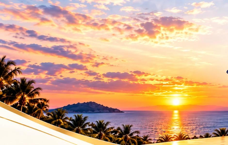 Illustrative Mediterranean sunset seascape